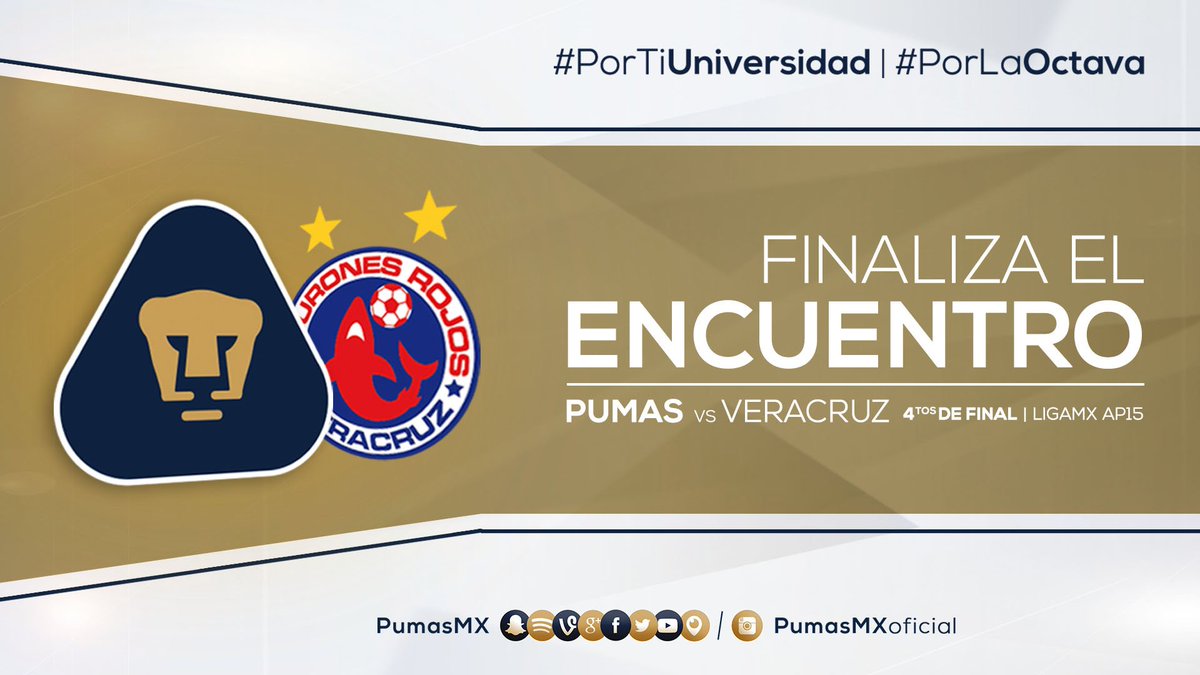 PumasMX's tweet photo. Terminó el encuentro ¡Pasamos a semifinales!
Pumas 1-0 @ClubTiburones 
#PorLaOctava #PorTiUniversidad https://t.co/TDgNxdlFKa