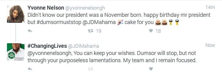 Mahama Insults Yvonne Nelson For Wishing Him Happy Birthday  