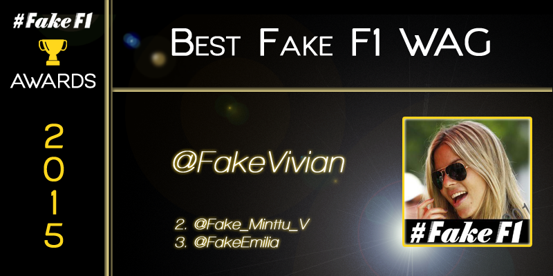 FakeF1Awards's tweet photo. Winner of the #FakeF1 Award for the 2015 Best Fake F1 WAG is @FakeVivian https://t.co/a5egJqUXTe