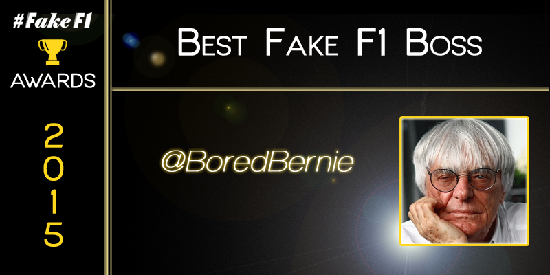 FakeF1Awards's tweet photo. Winner of the #FakeF1Award for the 2015 Best Fake F1 Boss is : @BoredBernie https://t.co/XyRFUbzukE