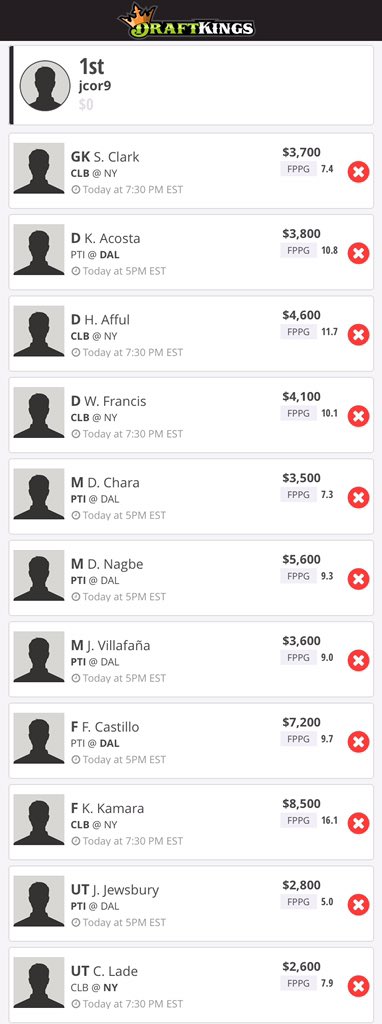 DFS__Fire's tweet photo. Soccer MLS line up I'll be using on @draftkings. Fav if your using.#DFSsoccer #DFSFree #DFSSsocerfree https://t.co/xrc4FJDHfw