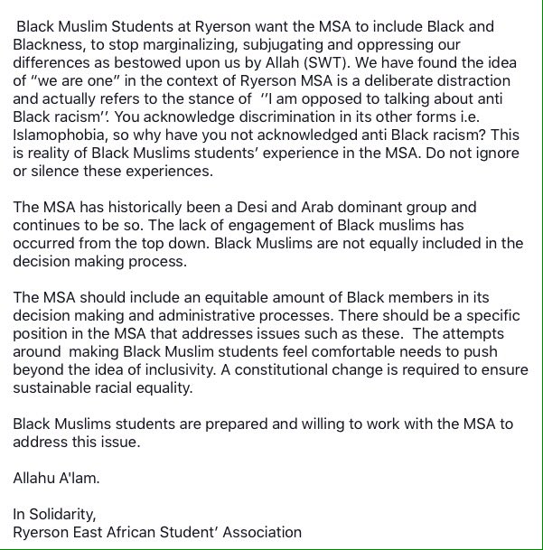 Open letter to the @RyersonMSA. <a href="/blackvoices/">HuffPost BlackVoices</a> <a href="/TorontoStar/">Toronto Star</a> <a href="/deray/">deray</a> <a href="/DesmondCole/">Rizzy Gillespie</a> <a href="/ryeRSC/">BIPOC Collective</a> <a href="/TariqToure/">TariqTouré طارق تورى</a> @theryersonian