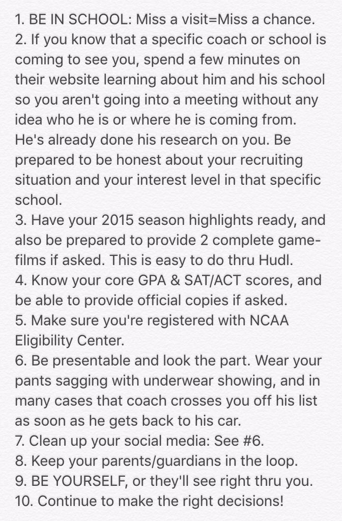 RECRUITS: NCAA Contact Period starts today. Here's my advice on what you can do to prepare for a visit from a coach: