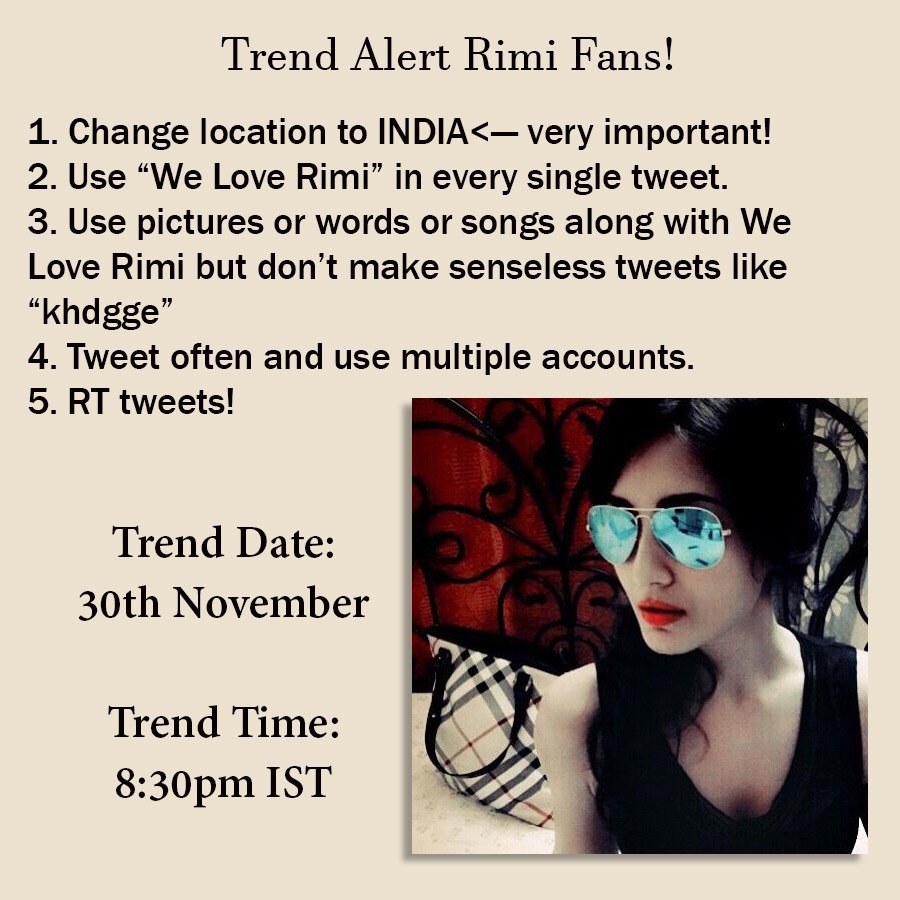 Arshad_PC's tweet photo. Calling all #RimiSen fans! Please join us in trending in support of @SubhamitraSen tomorrow! #BB9 #WeSupportRimi https://t.co/ioWXIPzUvQ