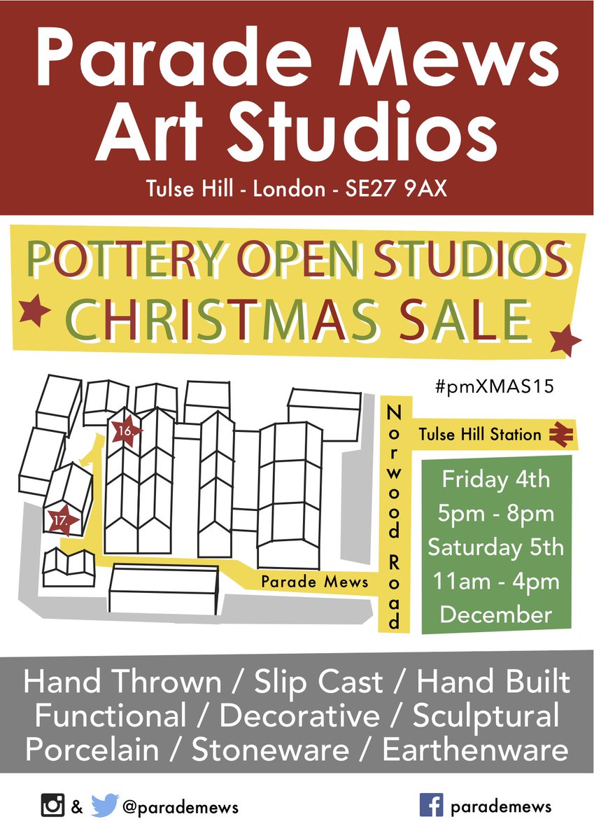 Parade Mews Art Studios Open Friday 4 December <a href="/railwaytulsehil/">Railway Tulse Hill</a> <a href="/TulseHill/">Tulse Hill Forum</a> <a href="/TulseHillNews/">TulseHillNews</a> #ceramics #sale #pmXMAS15