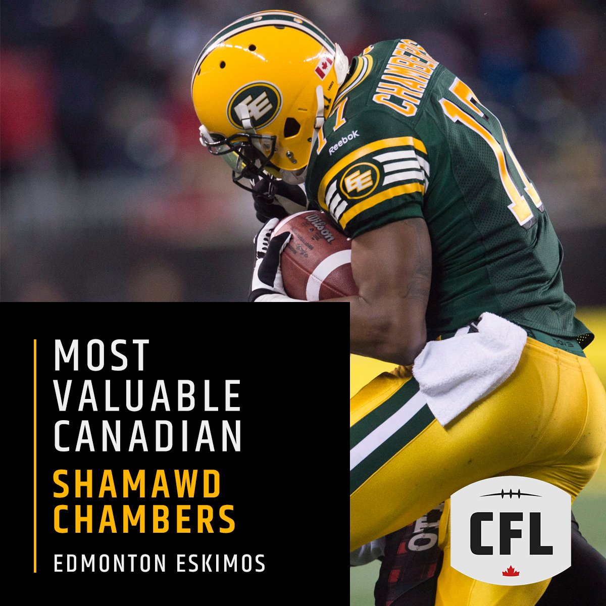 CFL's tweet photo. .@ShamawdChambers, your #GreyCup Most Valuable Canadian! ➡ https://t.co/OcBV4VASd6 https://t.co/iNMMCTPrc8