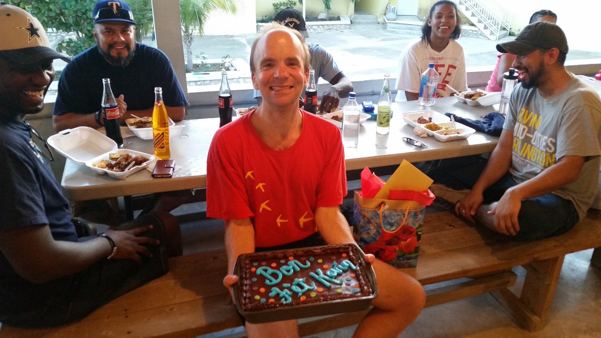 AndrewJJacobson's tweet photo. Kevin O'Shea - playing with kids by day, celebrating his 40th b-day by evening.  Both during his 1st trip to Haiti. https://t.co/OF8vWlBLli