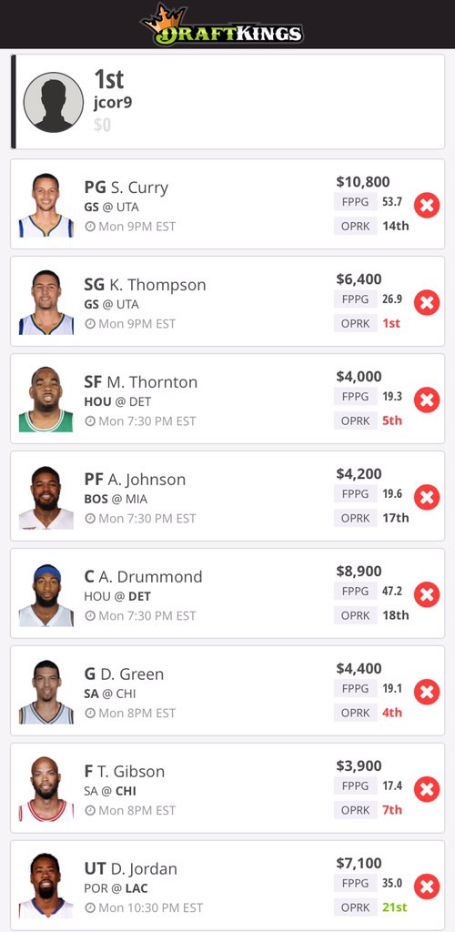 DFS__Fire's tweet photo. NBA lineup (1/2) for tomorrow (Monday) on @draftkings. Fav if your using. #DFSNBA #DFSfree #DFSnbafree https://t.co/THRTUirQjE