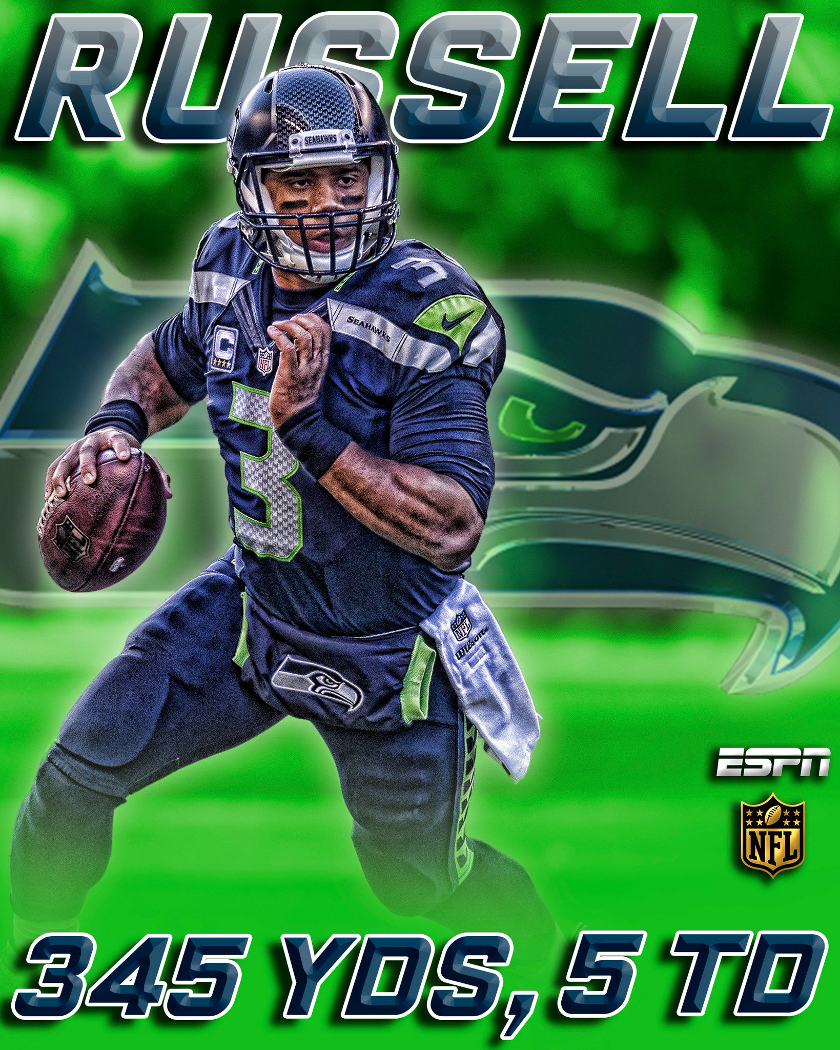 Happy birthday to Russell Wilson. He celebrates with career highs in both passing yards & passing TD in a game.   