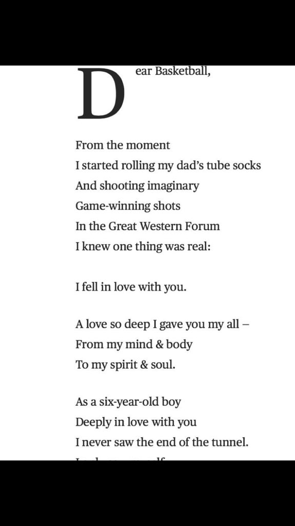 Kobe Bryant writes a letter to basketball.
Officially announces his retirement after this season.
😢 https://t.co/l1V9o3vYFH