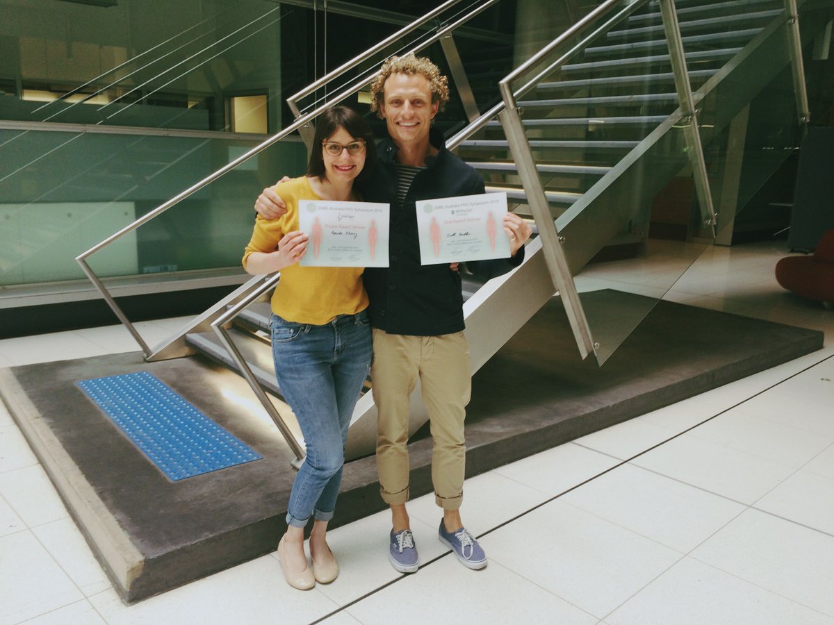GarvanInstitute's tweet photo. Our PhD students Amanda Khoury & Scott Youlten won best poster & best oral presentation at #EAPS15. Well done guys! https://t.co/n5AeOGA6jF