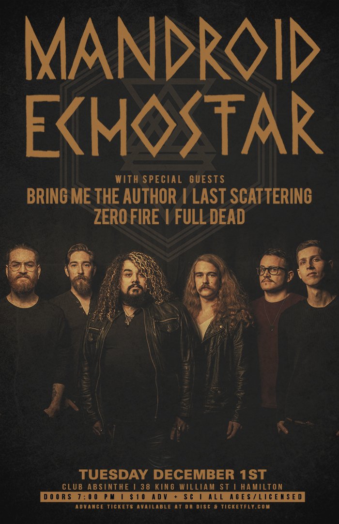 TUESDAY! <a href="/MandroidEchoes/">Mandroid Echostar</a> w/ <a href="/BringTheAuthor/">Bring Me The Author</a>, <a href="/LastScattering/">Last Scattering</a>, <a href="/ZeroFireMusic/">Zero Fire</a> &amp; #FullDead. Go ahead and get it.