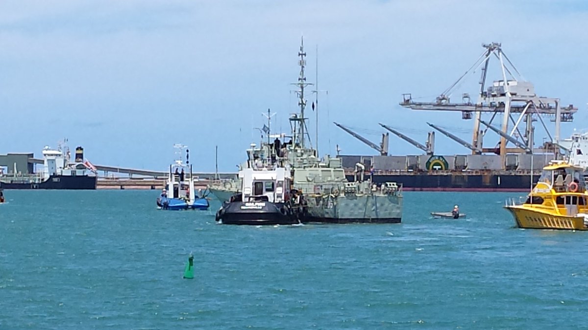 Hmastownsville being towed to cairns for repairs