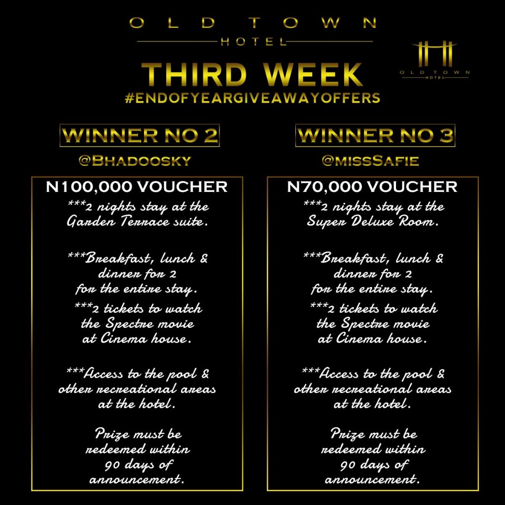 hotel_oldtown's tweet photo. Congratulations to the No 2 &amp; 3 Winners for the 3rd week of our #EndOfYearGiveAwayOffers > @Bhadoosky &amp; @MissSafie https://t.co/uZkAFiFuB5