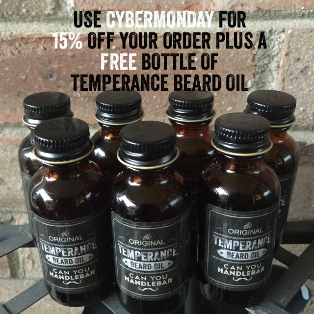 CanYouHandlebar's tweet photo. On Monday, visit https://t.co/42uwHOsJbf and get 15% off and a free Temperance beard oil with the code CYBERMONDAY https://t.co/MGd3pCzMZs