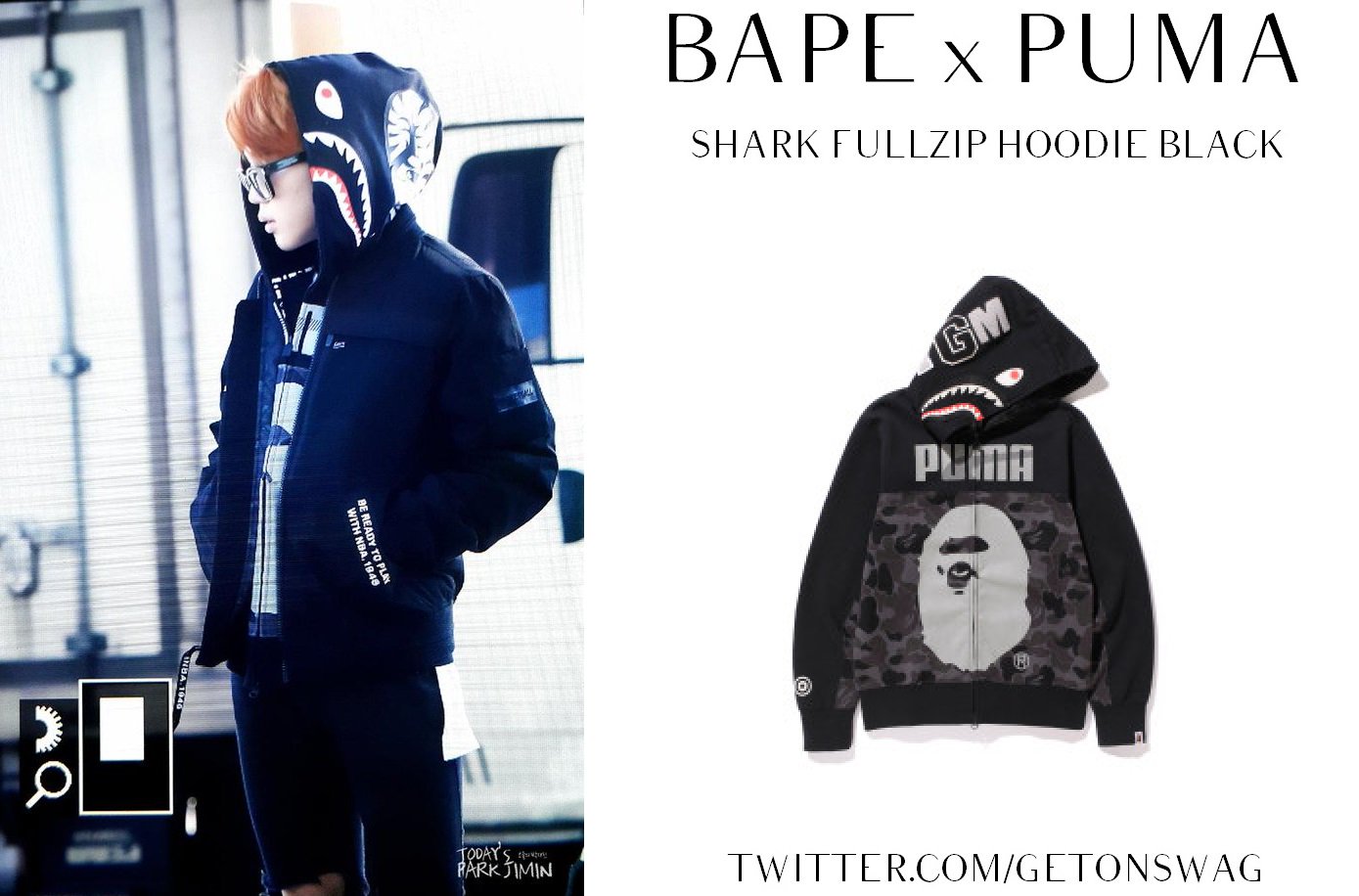 BTS着用 \"BAPE×PUMA\" SHARK パーカー　サイズXS BAPE × puma shark full zip hoodie Black A Bathing Ape Size