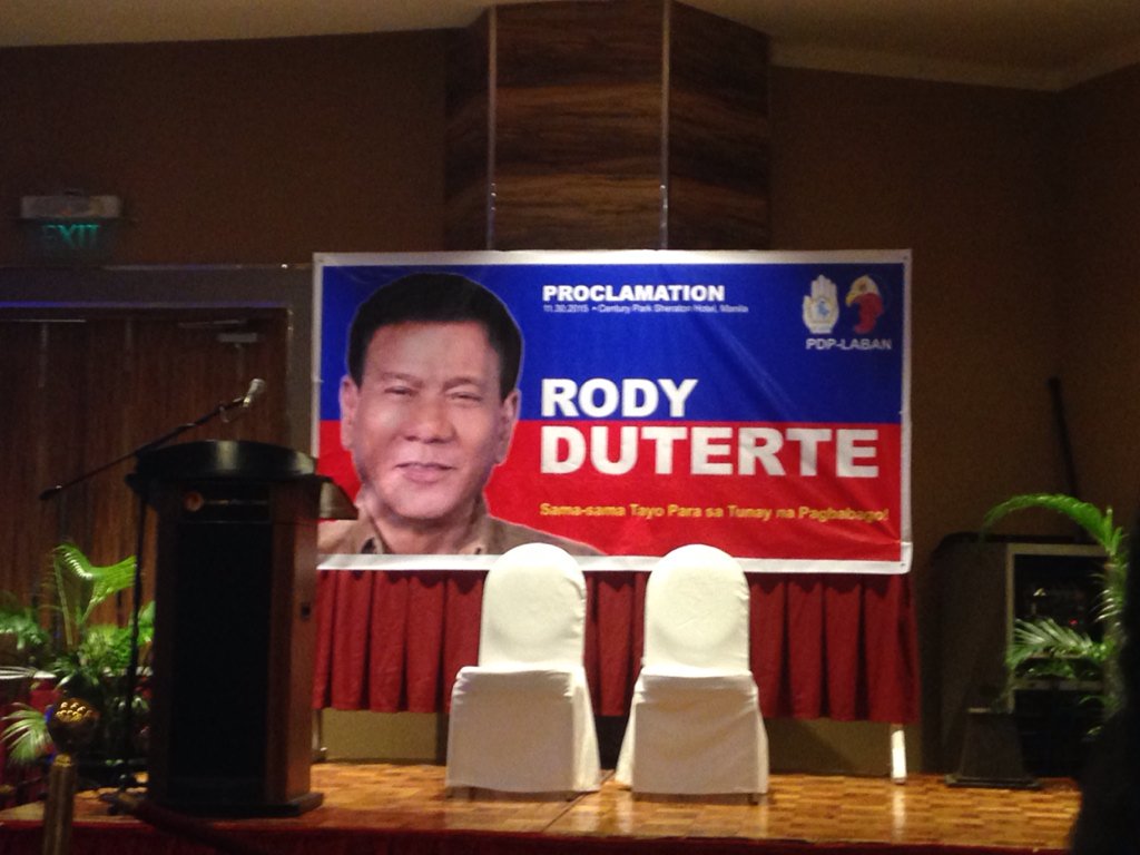 mongualvez's tweet photo. Getting Ready. Davao City Mayor Rody Duterte will be officially proclaimed as PDP-Laban Pres bet. #BilangPilipino https://t.co/r2M7oCkKRl