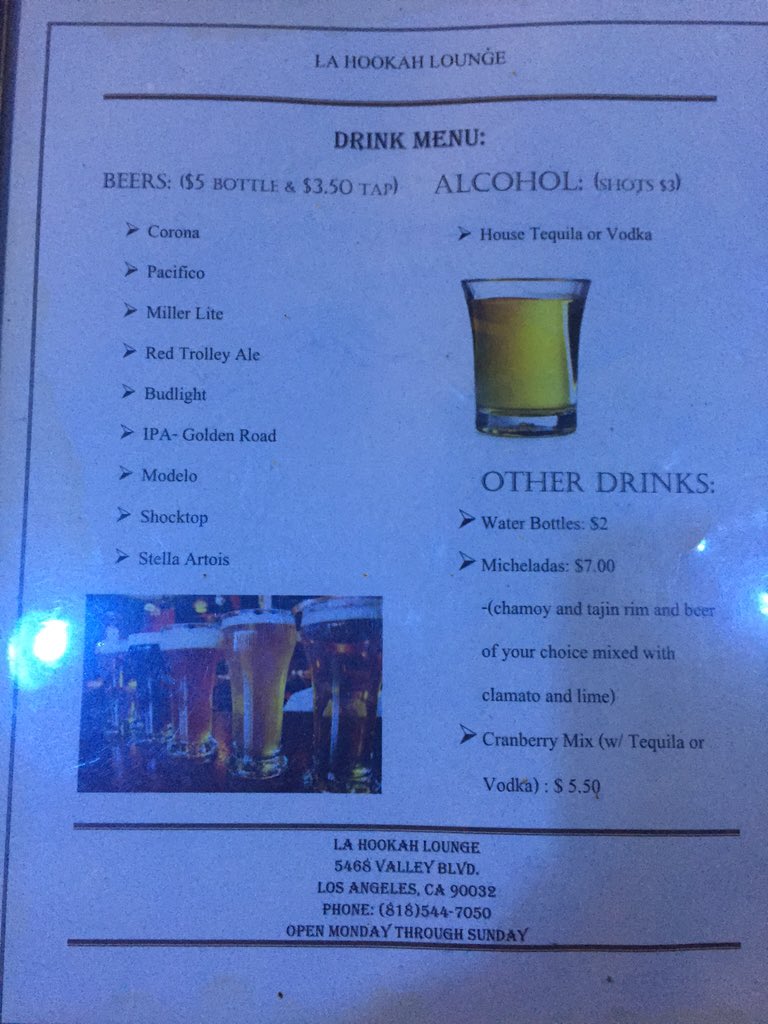 LLahookah's tweet photo. Drink/Hookah menu #LaHookah https://t.co/5xmkVFCBhr