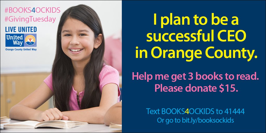 unitedwayoc's tweet photo. Help local kids have brighter futures. Give $15 to buy 3 #BOOKS4OCKIDS #GivingTuesday https://t.co/3TONPuKgoX https://t.co/RDO0RRAK5Q