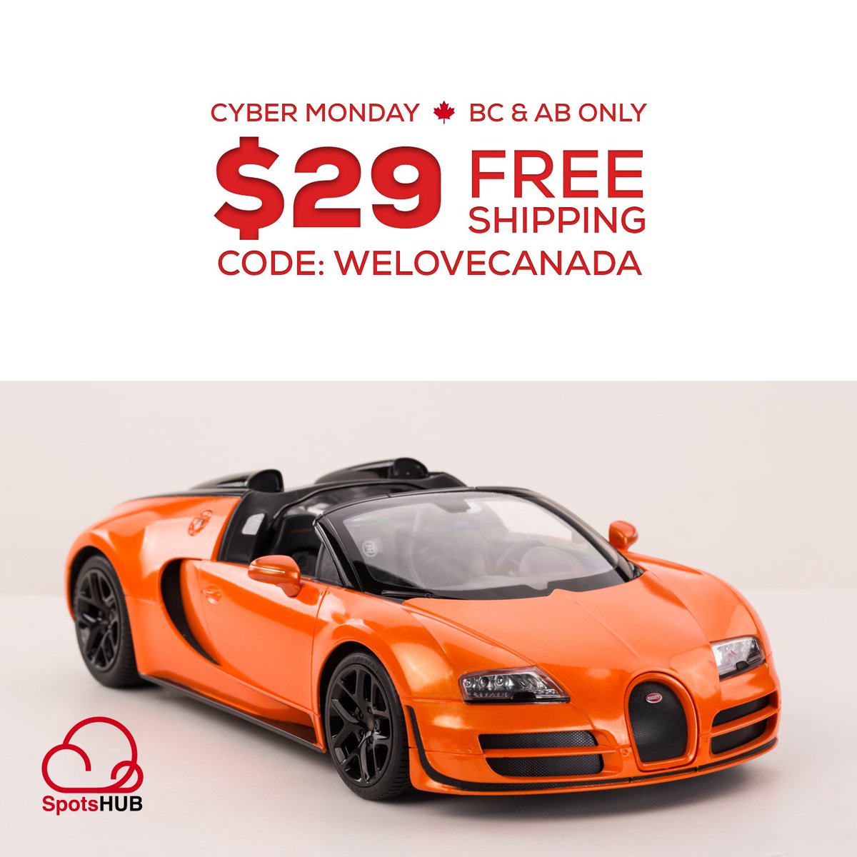 SpotsHUB's tweet photo. #cybermonday Bugatti Veyron 1:14 remote control car $29 Free Ship to BC &amp; AB https://t.co/sKDy2KNd8d https://t.co/75oOTiL3W7