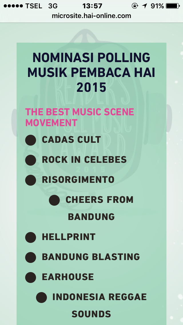 souljahmusik's tweet photo. #PollingMusikHai2015 
The Best Music Scene Movement "Indonesia Reggae Sounds"
vote disini https://t.co/sXmWORYsUD https://t.co/emmRqRyNkV