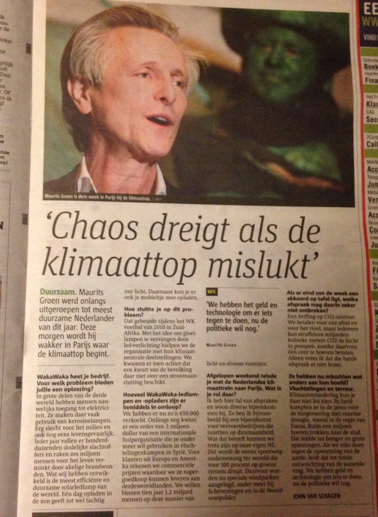 #COP21NLFR Geld en technologie is er: belast nu CO2 uitstoot, zegt @MauritsGroen <a href="/Metro/">Metro</a> <a href="/WakaWakaLight/">WakaWaka</a> @NS_Duurzaam