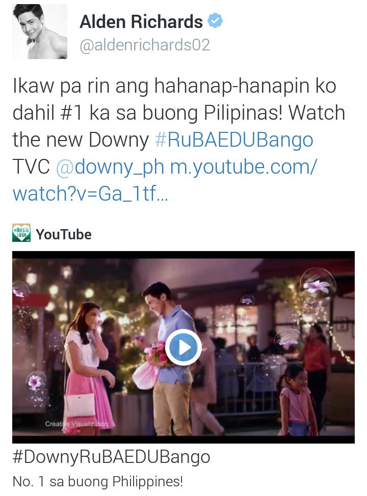 admd_CAINTA's tweet photo. Watch the new Downy #RuBAEDUBango TVC. #ALDUBKiligContinues https://t.co/xborRqfWJD