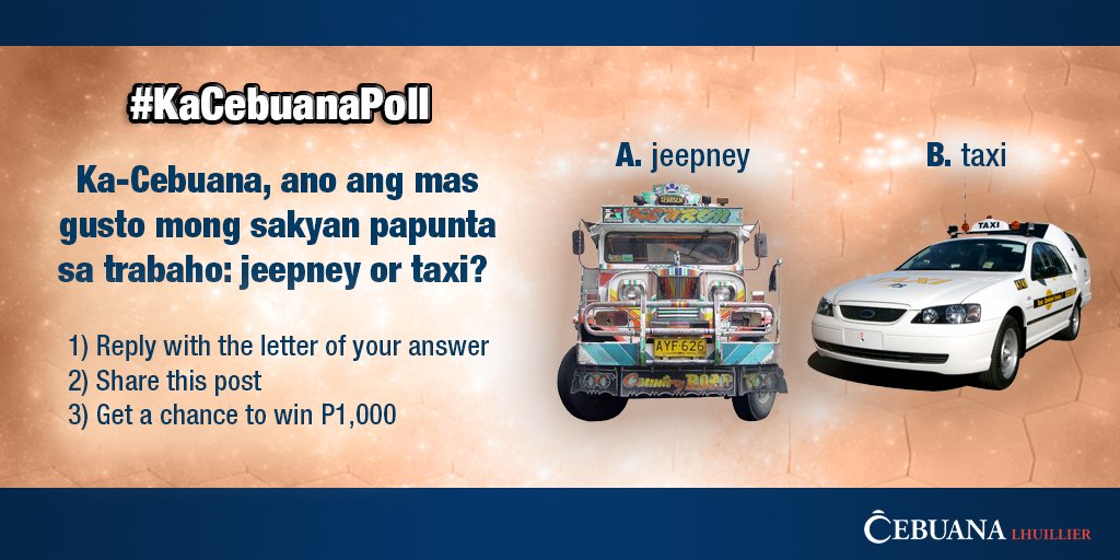 kaCebuana's tweet photo. Sumali sa aming poll para sa chance manalo ng P1000! Reply with your answer and RT this post. #KaCebuanaPoll Day 3 https://t.co/rhlvOE3Hgw