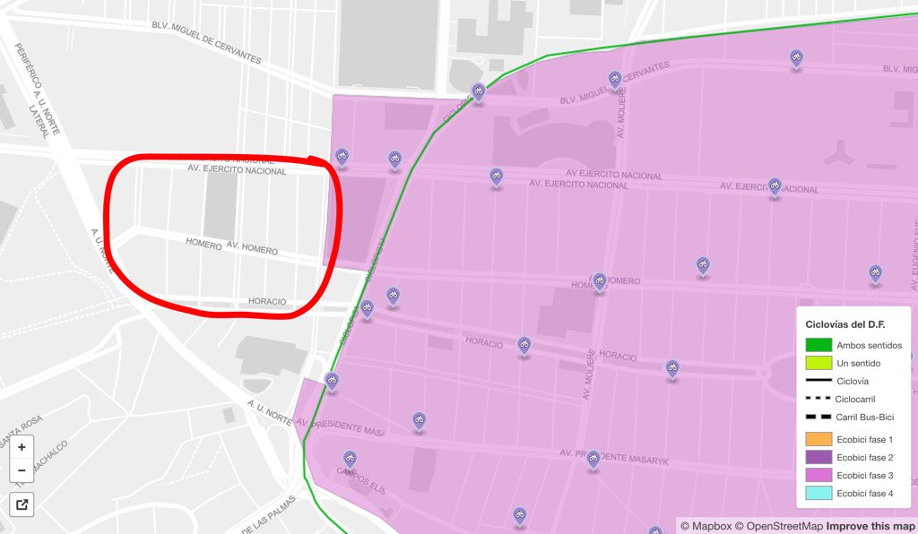 rbravoz's tweet photo. @XochitlGalvez  Ecobicis ignora a Polanco Secc I. Ninguna estación de V de Mella hasta Perif. Pónganos unas porfa https://t.co/PKiEjWNsSy