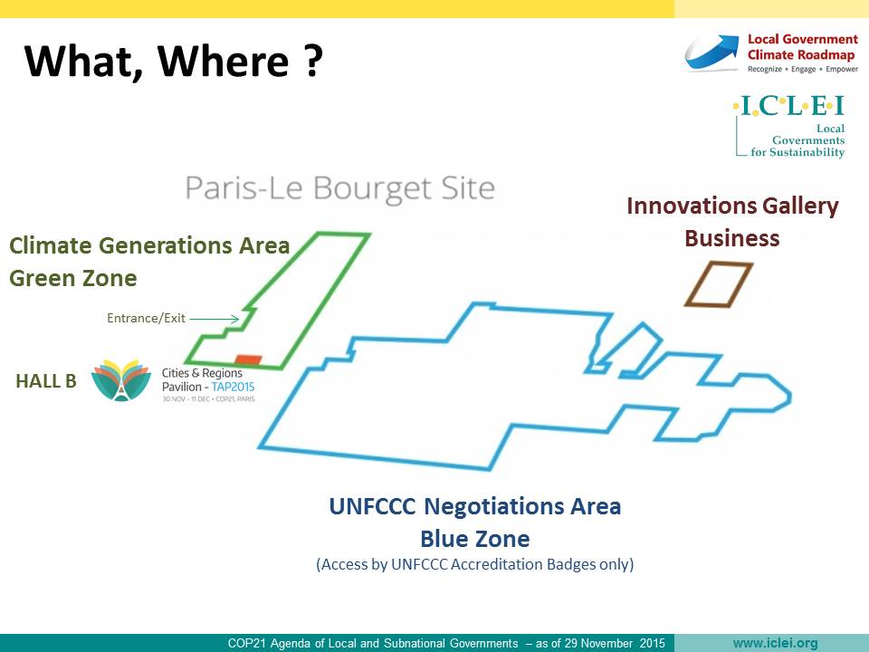 ICLEI_advocacy's tweet photo. @COP21 agenda of local &amp; subnational govt &amp; what-to-find-where at Le Bourget #COP21 @ICLEI #WeAreReady #TAPPotential https://t.co/LtDfns9Gc1
