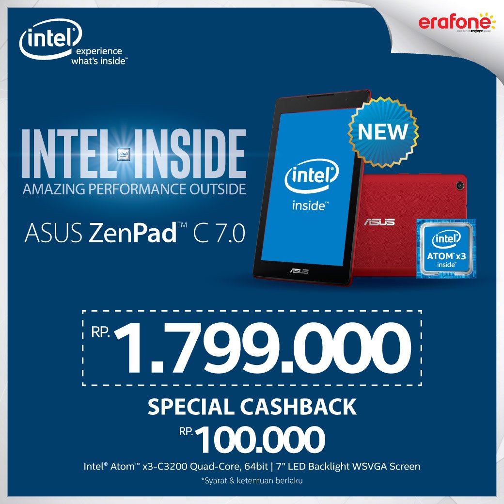 Buat kamu yg cari Tablet, yuk dapatkan Asus Zenpad dengan Special Cashback 100 ribu.

Belanja Gadget, Erafone Aja!
