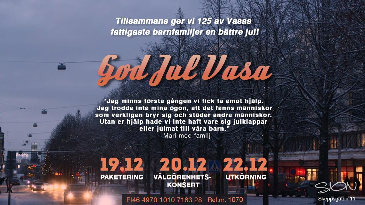 SionChurch's tweet photo. #GodJulVasa är nu i full gång! Vi gör detta därför att vi vill älska vår stad och varenda människa som bor här. https://t.co/B0wmqdoNSt