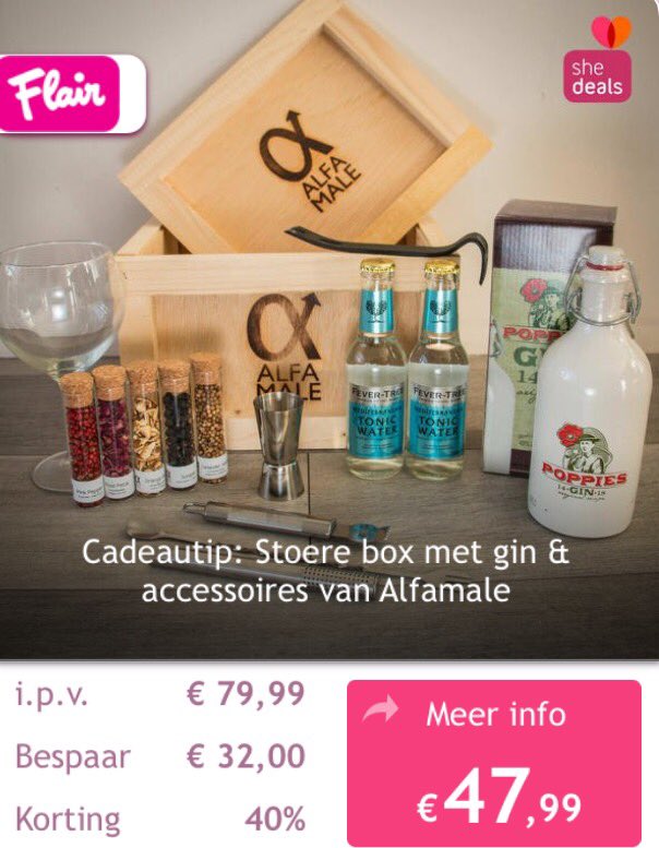 CatherineVanD's tweet photo. Stoere box met gin & accessoires van @AlfaMale_be nu aan een topprijs!@Shedeals @FlairBelgie https://t.co/eEG7roJd2P https://t.co/GFN6jlsWLX