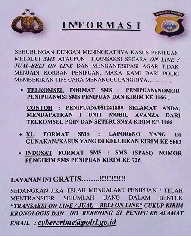 Kalo merasa tertipu sama sms palsu, online shop palsu atau account palsu. Ini bisa jadi solusi.