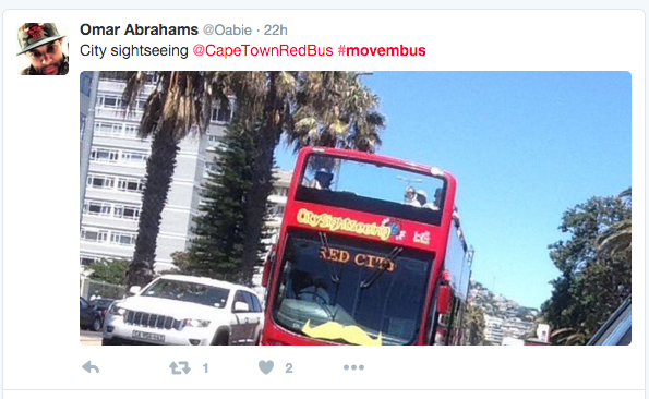 CapeTownRedBus's tweet photo. Congratulations to @Oabie who spotted a #Movembus and shared his photo with us on Twitter #RedBusSA #winning https://t.co/PNV5KPIjbC