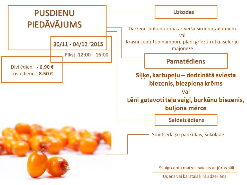Šīs nedēļas pusdienu piedāvājums.
Gaidīsim ciemos :)