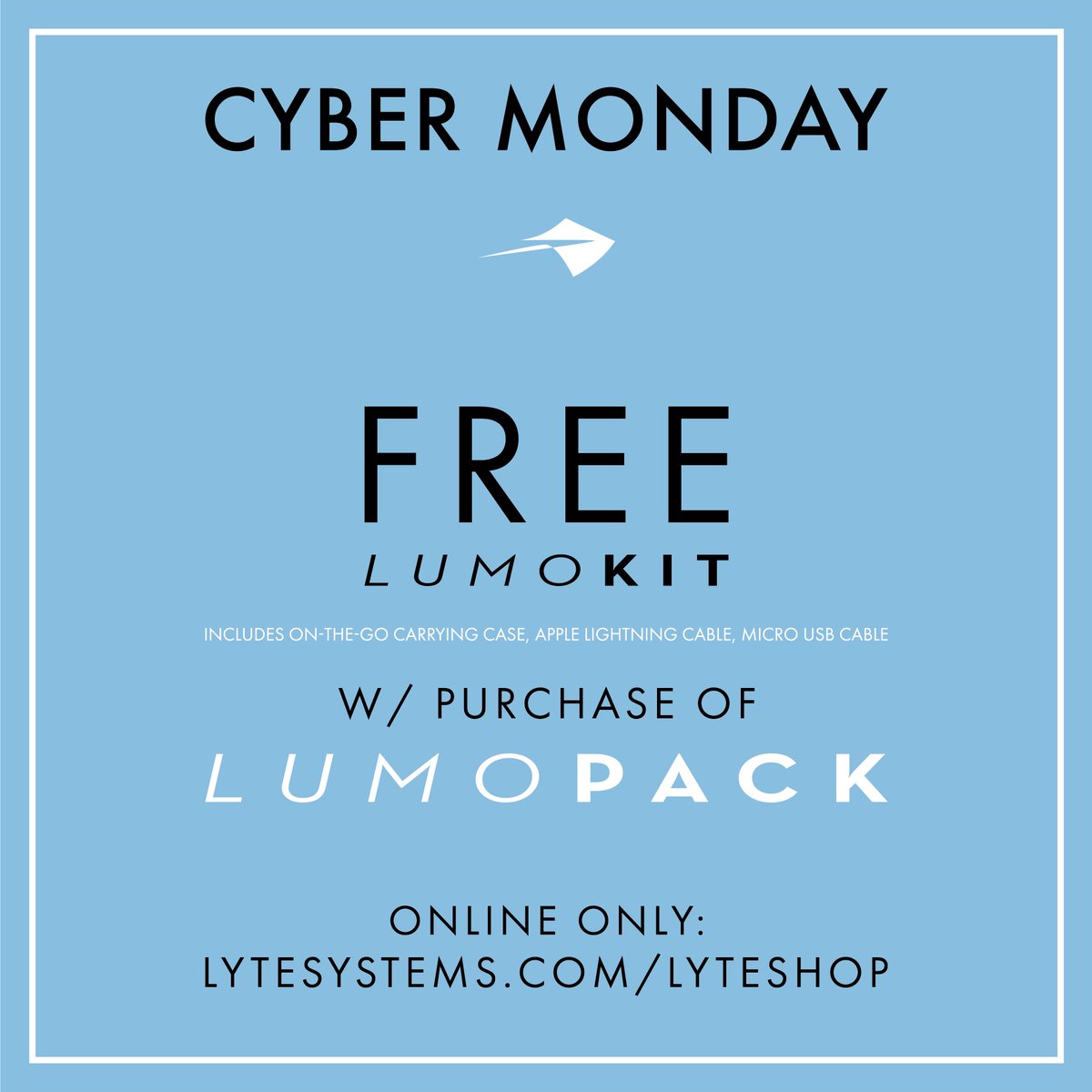 LyteSystems's tweet image. CYBER MONDAY SALE: 
We're giving away a FREE LumoKit. Don't miss out!

Order here: LyteSystems.com/LyteShop