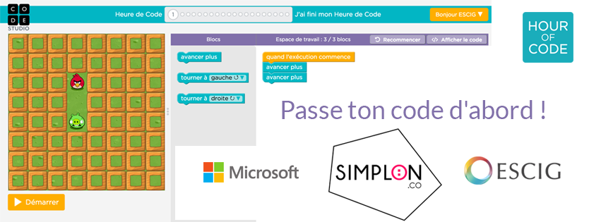 ESCIG's tweet photo. @HourOfCode à #Besancon  c'est du 07 au 13/12 chez @ESCIG en partenariat avec @simplonco  et @microsoftfrance https://t.co/FOqxx6eiae