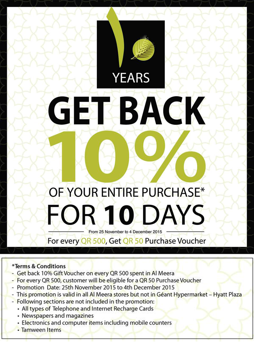 almeeraQatar's tweet photo. Offering customers Cash Back of 10% of total purchase value
#Anniversary #Almeera #Doha #Qatar https://t.co/3acVYF1zr2
