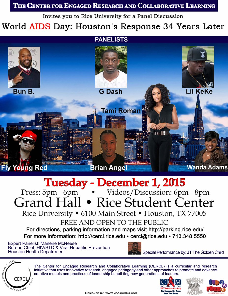 CERCLRice's tweet photo. World AIDS Day - Dec 1 join us with @TheSwishaHouse, @HIVAwarenessorg,  @stdfree365 for a discussion @RiceUniversity https://t.co/a5IqDbIDuw
