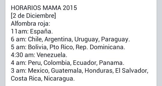 BaekObrien's tweet photo. "Estos son los horarios de los premios MAMA 2015"

ME: https://t.co/gNKw3csN7w