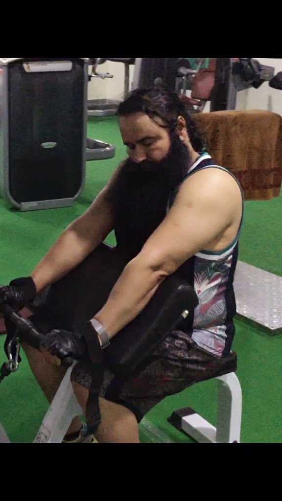 Gurmeetramrahim's tweet photo. #11thWeekOnTheTopMSG2 While doing gym in SMG resort https://t.co/o1iRd6h7Z9