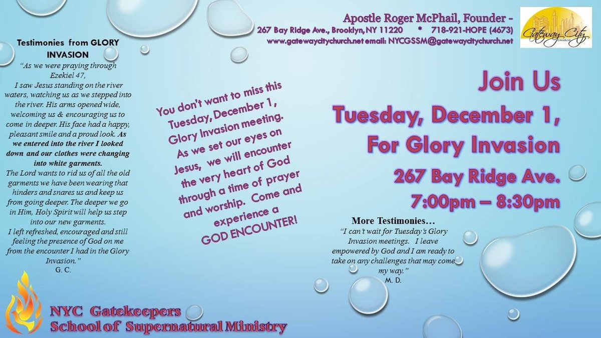 gccbrooklyn's tweet photo. Join us for our Glory Invasion meeting tomorrow at 7pm! https://t.co/x9juruMUSz