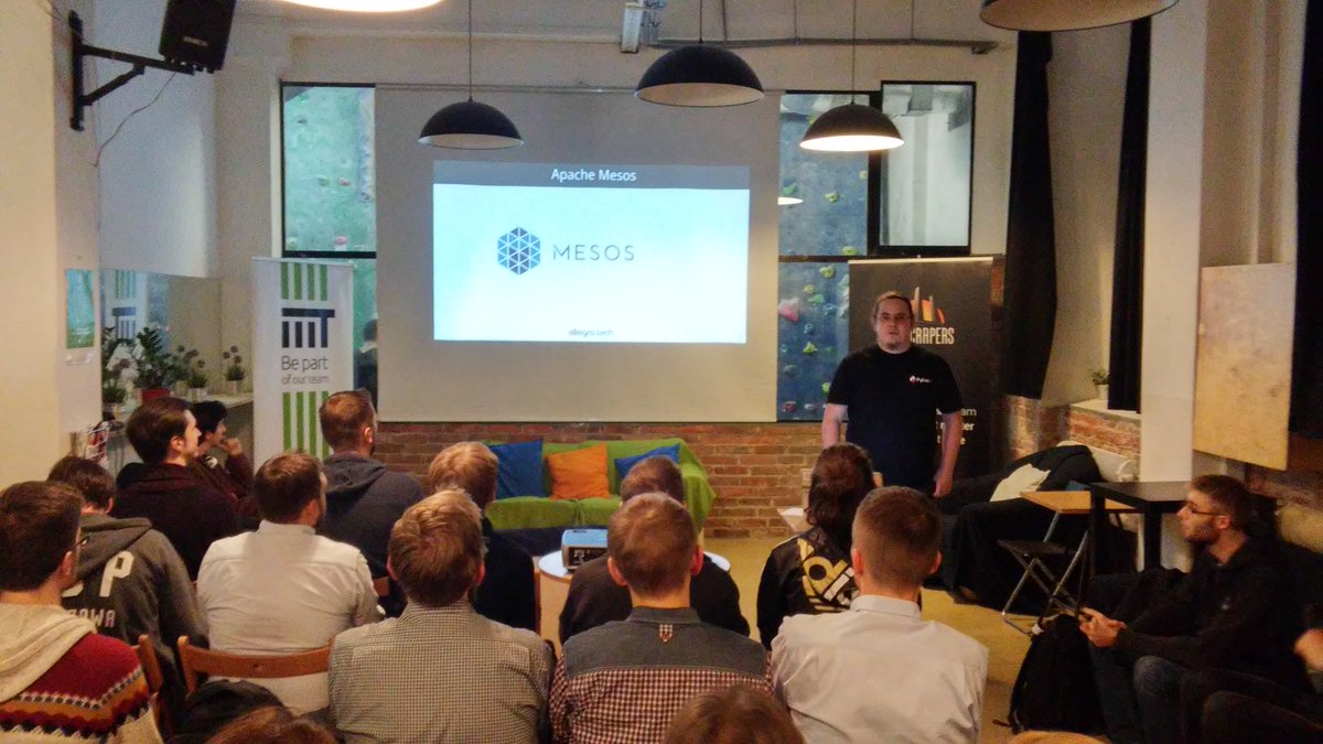 PyWaw's tweet photo. First talk today - #Apache #Mesos and #Python apps deployment by @Quamilek #PyWaw #warsawio https://t.co/2sCYJ2j4q7