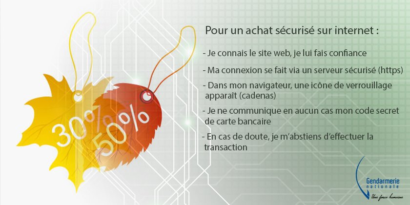 Gendarmerie's tweet photo. #CyberMonday, pas de rabais sur votre #Cybersécurité ! Quelques conseils pour acheter en ligne en toute tranquillité https://t.co/J1C0fXCpIM