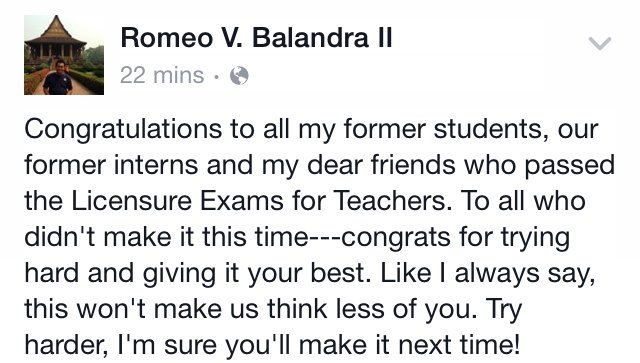 bibamsdgreat's tweet photo. Congrats doi @DreyRaikkonen, my online BFF for passing the LET. Pag masters na dayon doi. Then, PhD! #LET2015 https://t.co/Xcxv0zEVL2