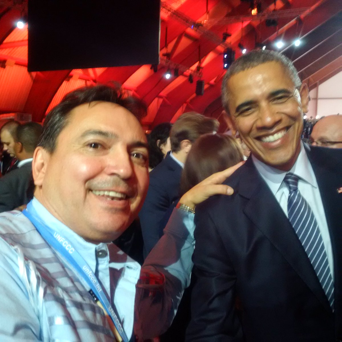 perrybellegarde's tweet photo. Glad to run into @POTUS today as #COP21 continues. I'm hopeful about the work being done here. https://t.co/v2XwhztGhr