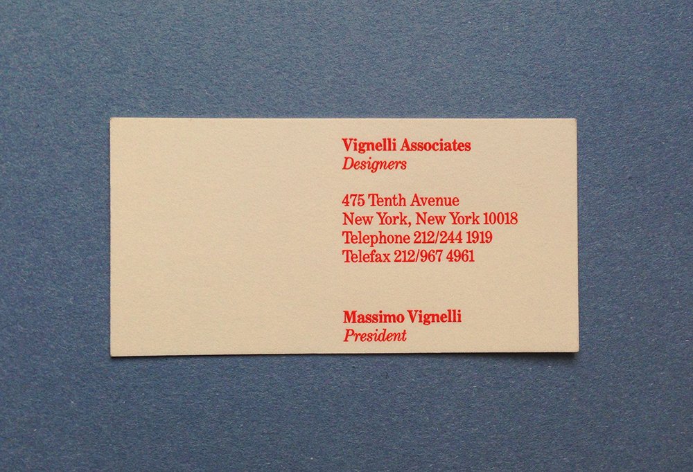 Studio archives find, 90s Massimo <a href="/vignelli/">Vignelli</a> business card #vignelli