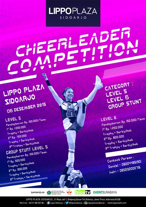 eventsurabaya's tweet image. Cheerleader Competition | 6 Des’15 @ Lippo Plaza Sidoarjo | Total Hadiah Jutaan Rupiah | Info : 0822 4486 1901