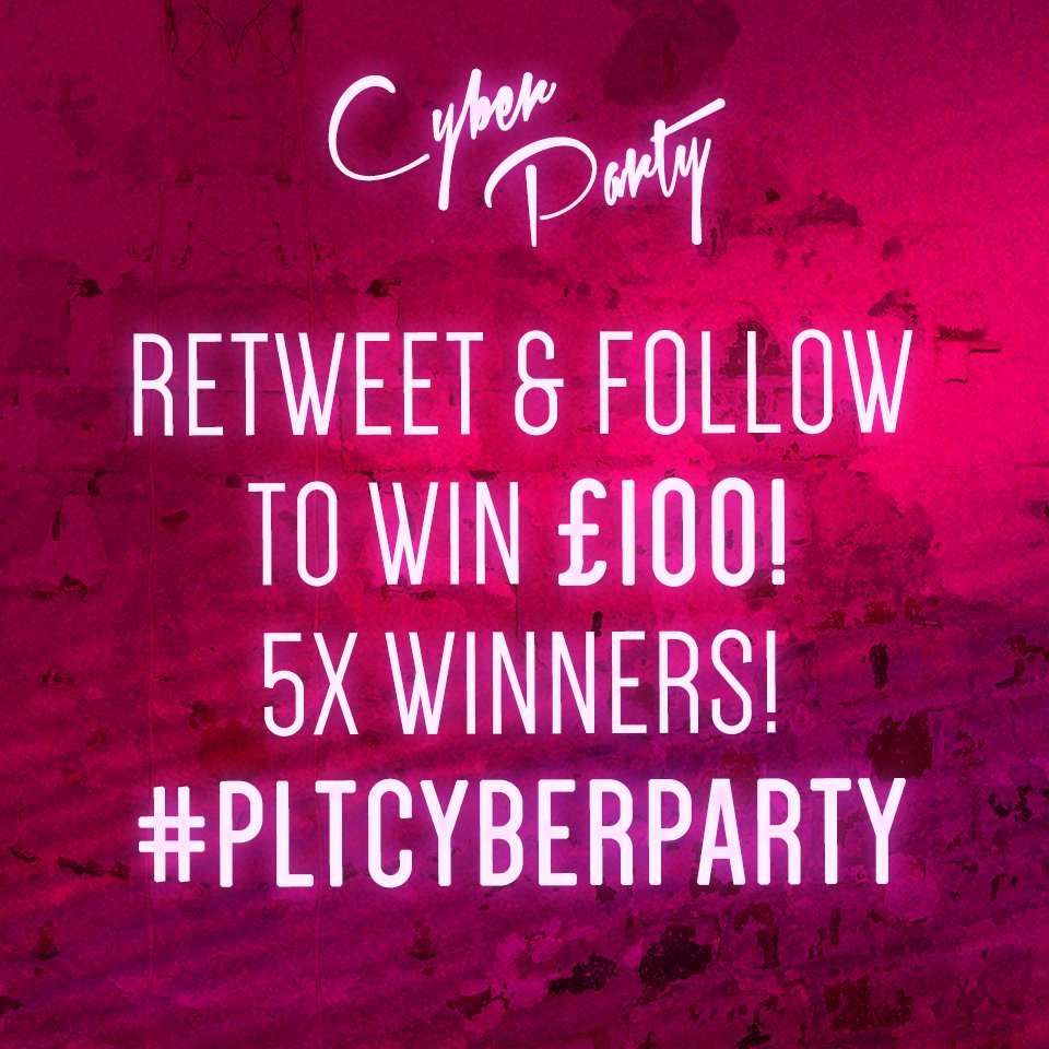 OfficialPLT's tweet photo. LAST CHANCE! RT &amp; Follow to #WIN a £100 voucher from @OfficialPLT!! 
5x winners!! 💥💥💥 #PLTCyberParty #CyberMonday https://t.co/Zvw0Ah4IK2